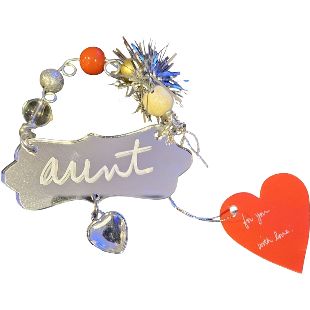NWOT Silver Mirror 'Aunt' Ornament with Heart Charm
